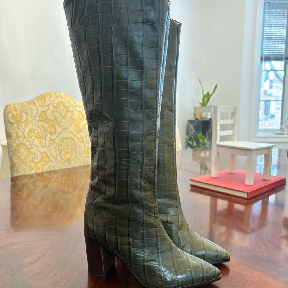 SCHUTZ Maryana Crocodile Embossed Over The Knee Boots Size 5 B New